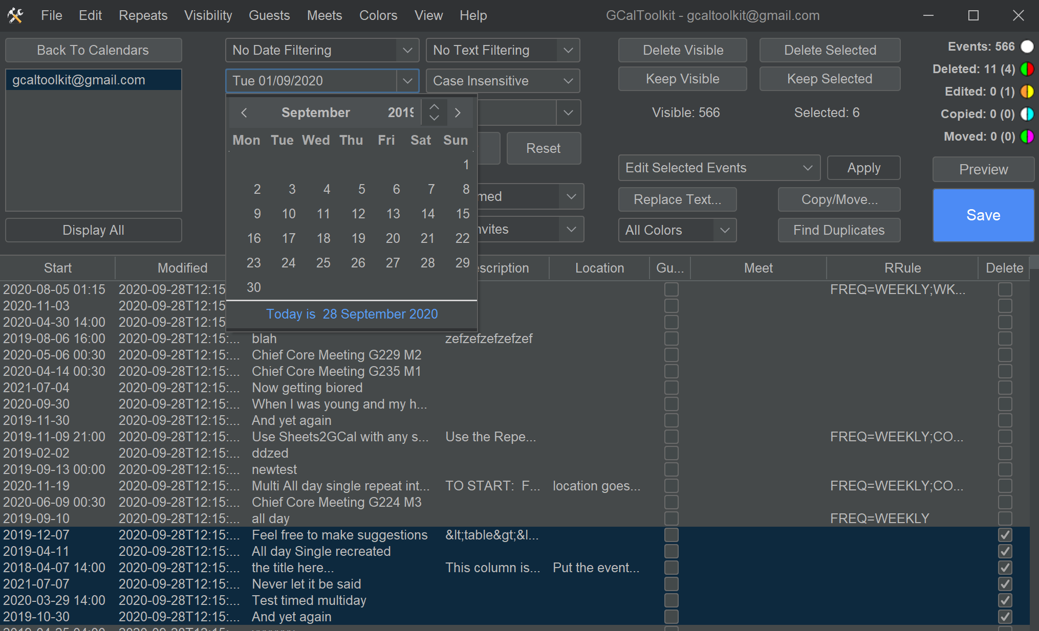 dates to ical duplicates